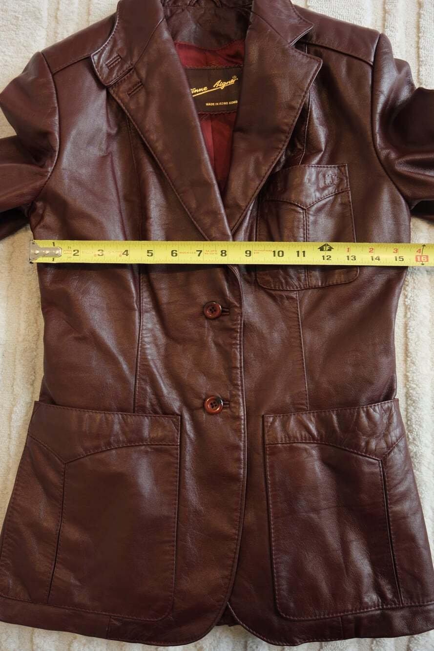 Vintage Etienne Aigner Burgundy Genuine Leather Blazer Jacket Size 8 70s 80s - Picture 8 of 11
